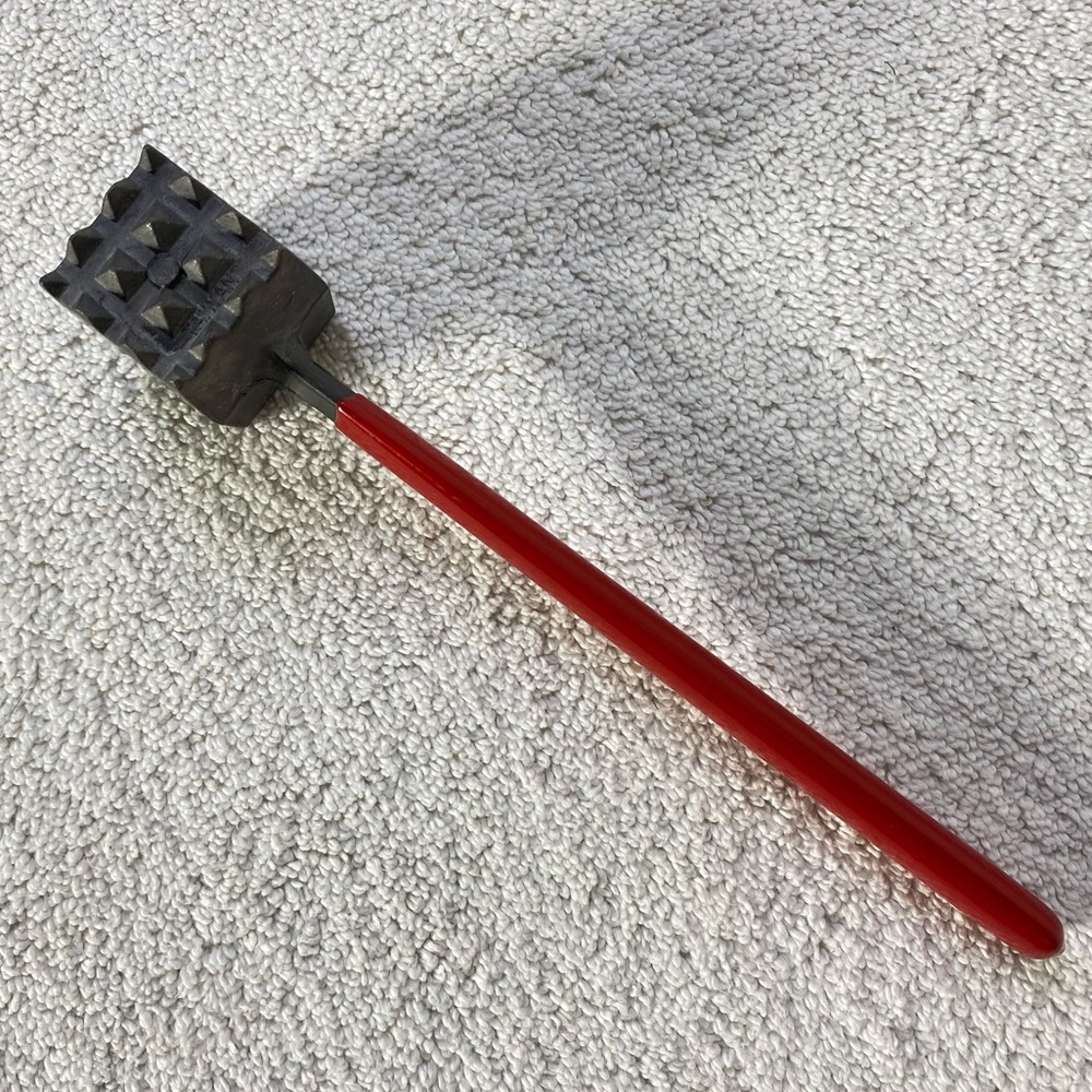 5/$35 Vintage Red Handled Metal Meat Tenderizer